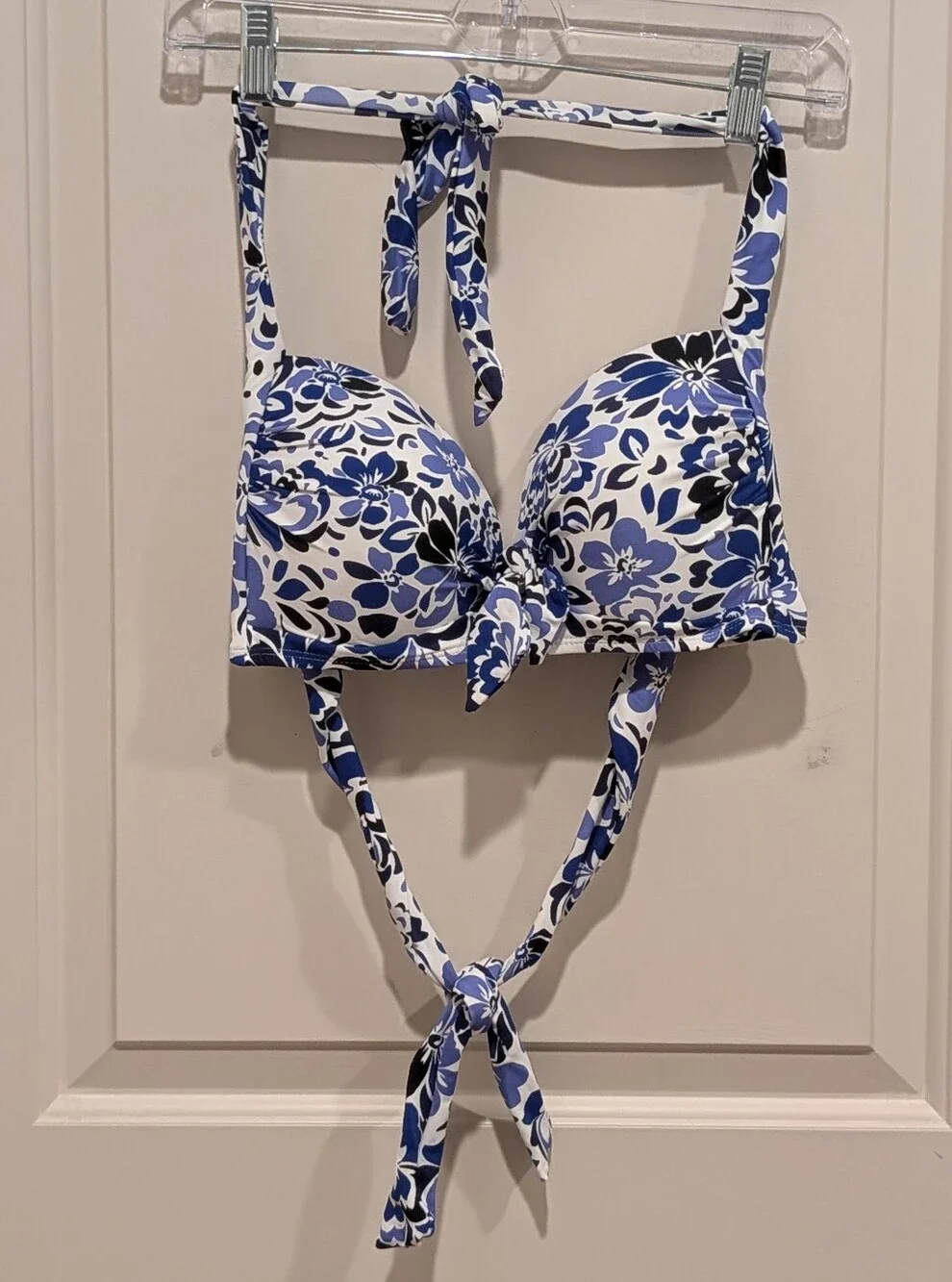 Liz Claiborne Blue & White Floral Tie-Front Halter Bikini Top Size 12